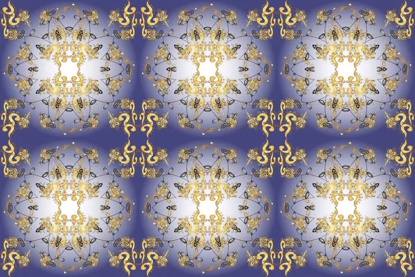Golden snowflake seamless pattern. Golden pattern on violet, gray colors with golden element. Abstract wallpaper, wrapping decoration. Winter symbol, Merry Christmas holiday, Happy New Year 2019.