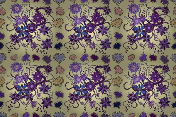 Tirage Fleur Raster Motif Floral Beige Violet Noir Sans Couture — Photo