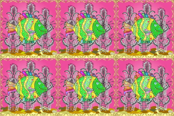 Dekorativ Prydnad Abstrakt Färgbild Repeterande Och Alternerande Beståndsdelar Sömlöst Mönster — Stockfoto