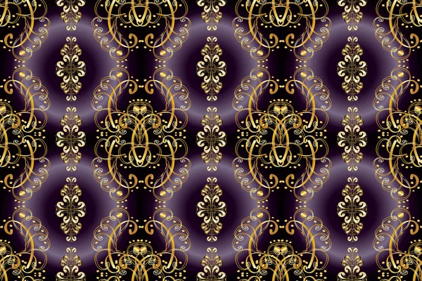 Vintage Baroque Floral Seamless Pattern Gold Yellow Black Brown Ornate — Stock Photo, Image