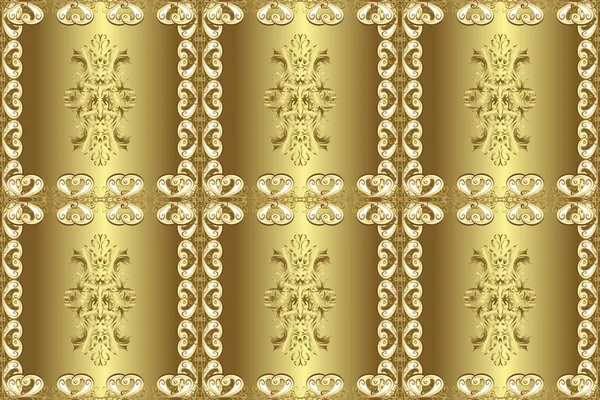 Stijlvol Grafisch Patroon Wallpaper Barok Damast Naadloze Achtergrond Gouden Elementen — Stockfoto