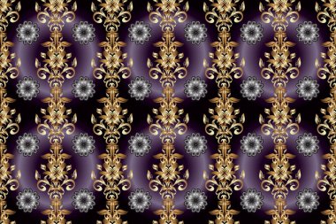 Altın rengi klasik barok çiçekli desenli. Lüks, kraliyet ve Viktorya dönemi konsepti. Altın desenli siyah, gri ve bej renklerde altın elementler. Süsleme.