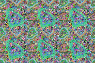 Üst manzara, yumuşak stil. Çiçek kompozisyonu, el boyası, hassas şablon. Mor, yeşil ve mavi renkte manzaralı çiçek deseni. Sevgililer günü ve tebrik kartı konsepti için şık bir davet.