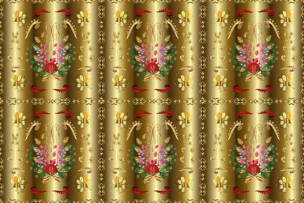 花の古典的なテクスチャ シームレスなパターン黄金の要素 金のテンプレート ロイヤルレトロな背景 カード ラッピング テキスタイルのためのデザインヴィンテージ — ストック写真