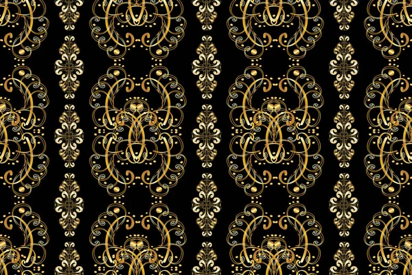 Seamless Classic Golden Pattern Floral Ornament Brocade Textile Pattern Glass — Stock Photo, Image