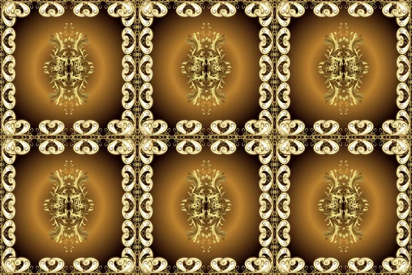 装飾品だ バロック様式の壁紙デザインのためのシームレスダマスクパターンの背景 黄金の要素とベージュ 黒と茶色の色の黄金のパターン — ストック写真