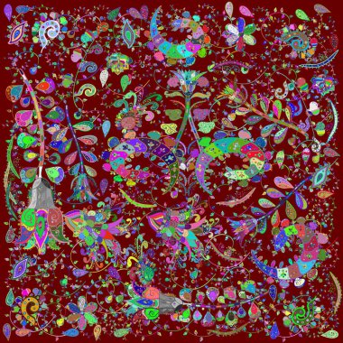 Yeşil, mavi ve kırmızı renkte çiçekler. Şirin çiçek elementleri. Kusursuz..