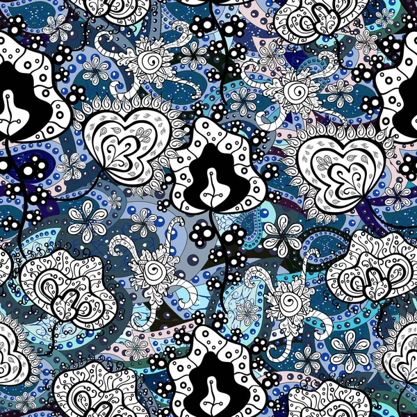 Beautiful Watercolor Pattern Flowers Blue Black White Colors — Stock Photo, Image