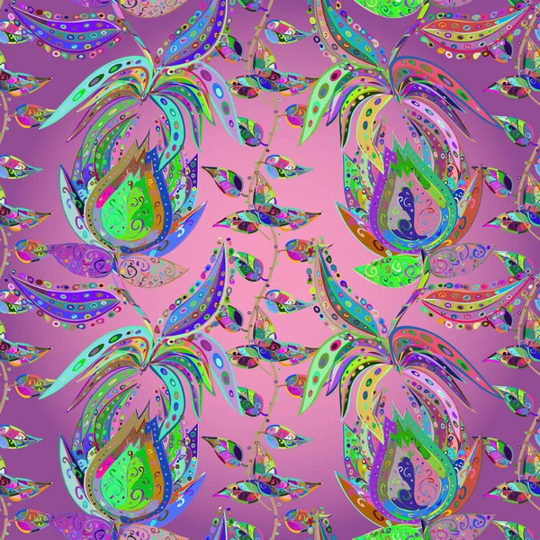 Векторный Бесшовный Цветочный Узор Цветами Листьями Декоративными Элементами Брызгами Пятнами — стоковый вектор