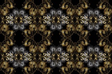 Rococo tarzında zarif, zarif bir süs. Duvar kağıtları ve ambalaj için güzel bir desen. Eski renkli desenler. Barok tarzında kusursuz desen. Bej rengi, gri renkte desenler.