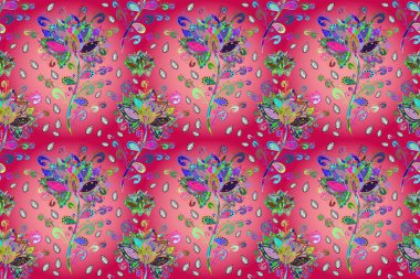 Küçük kırmızı, pembe ve morumsu çiçekli oldukça eski bir besin torbası deseni. Tekstil, kumaş, kapaklar, duvar kağıtları, baskı, yapıştırma, yapıştırma kitabı, dekupaj için çiçeksiz bir arka plan. Millefleurlar.