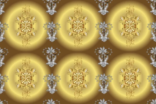 金色のシームレスなイラスト 幾何学的背景 あなたのデザインのため 黄金の花の要素と黄色 茶色と中性色の黄金のシームレスなパターン — ストック写真
