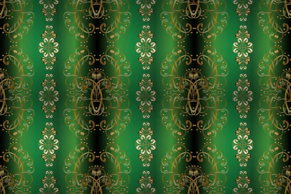 Klassiek Raster Gouden Naadloos Patroon Bloemen Ornament Brokaat Textiel Patroon — Stockfoto