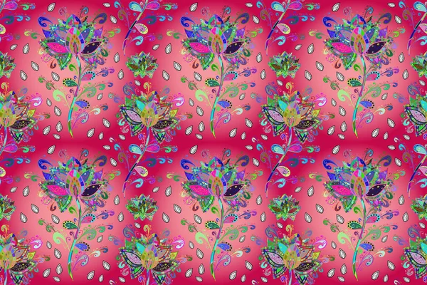 Pretty vintage feedsack pattern in small red, pink and magenta, flowers. Floral sweet seamless background for textile, fabric, covers, wallpapers, print, wrap, scrapbooking, decoupage. Millefleurs.