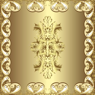 Barok tarzında altın çiçekli süs. Doku arka planında altın duvar kâğıdı. Bej, nötr ve kahverengi renklerde altın element. Damask kusursuz yinelenen arkaplan.