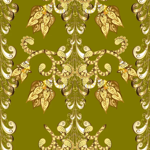 Nahtloses Muster Mit Goldenen Antiken Mittelalterlichen Floralen Dekorationen Blättern Und — Stockfoto