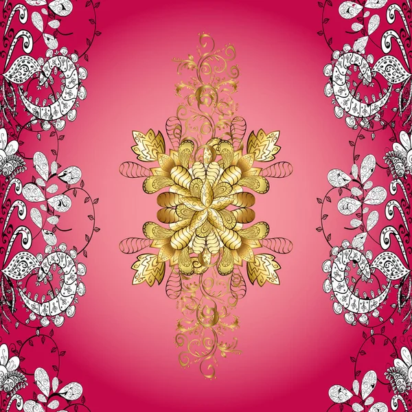 Geometrischer Hintergrund Goldenes Nahtloses Muster Auf Rosa Roten Und Weißen — Stockfoto