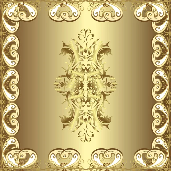 Guld Blommig Prydnad Barock Stil Guld Bakgrund Textur Bakgrund Gyllene — Stockfoto