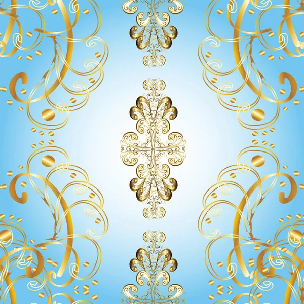 Nahtlose Goldene Strukturierte Locken Arabesken Orientalischen Stil Goldenes Muster Blaue — Stockfoto