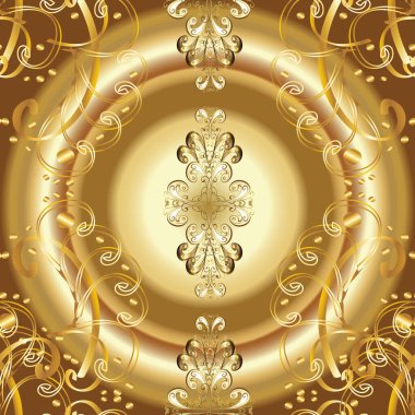 Kusursuz soyut bir arkaplan. Oriental vektör klasik kahverengi, sarı, bej ve altın desenli. Vektör illüstrasyonu.