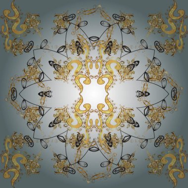 Kahverengi, nötr ve gri renklerde altın elementler. Geleneksel klasik klasik, kusursuz vektör kalıbı. Barok tarzında kusursuz bir doğulu süsü..