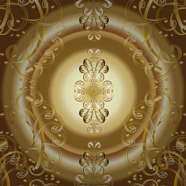 ベージュ 茶色の黄金の要素と黄金のパターン 伝統的な黄金のパターン バロック様式のシームレスな東洋の装飾 ベクトル東洋の装飾 — ストックベクタ