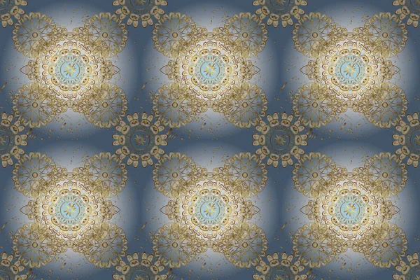 シームレスな古典的なラスター黄金のパターン 伝統的な装飾 古典的なヴィンテージの背景 ニュートラル ベージュ ブルーの色に金色の要素でシームレスなパターン — ストック写真