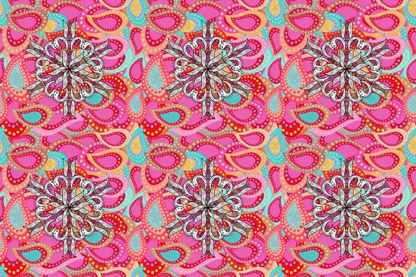 Elegance Seamless Pattern Ethnic Flowers Red Pink White Colors Floral — Stockfoto