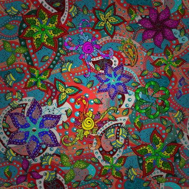 Vektör çizimi. Kusursuz bir geçmişi var. Eski usul. Tomurcukları papatya çiçekleri olan sevimli bir çiçek deseni. Kumaş, tekstil, duvar kağıdı baskısı için. Miles Fleur, dandik süs.