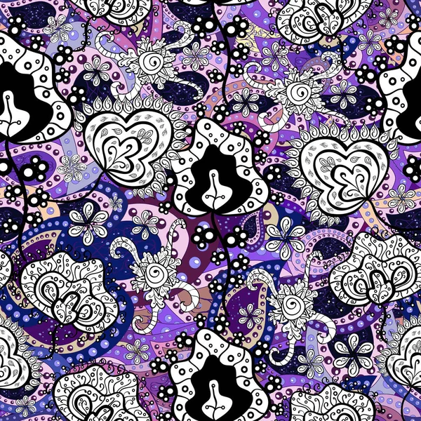 Vectorvoorraad Naadloos Achtergrondpatroon Aquarel Met Hand Getekend Bloemen Zwart Violet — Stockvector