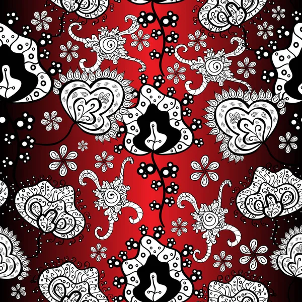 Rood Zwart Wit Kleuren Mooi Aquarel Patroon Met Bloemen — Stockfoto