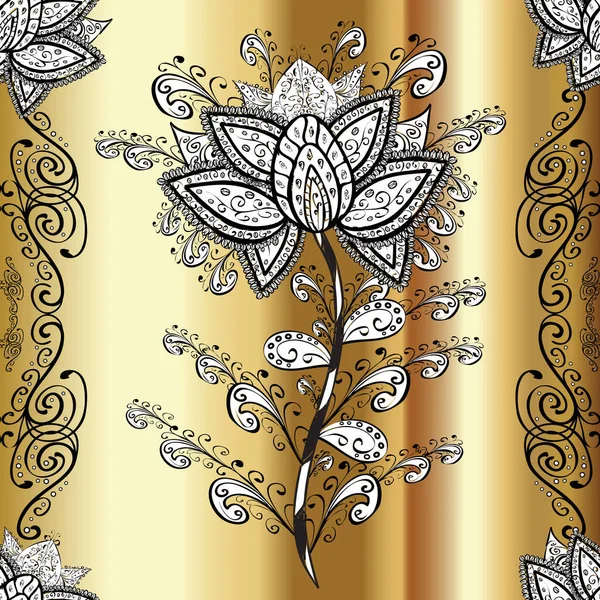 Seamless floral pattern with flowers on black, white and beige colors. Flowers on black, white and beige colors in watercolor style.