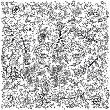 Renkli Bahar Temalı Kusursuz Arkaplan. Düz Çiçek Elementleri Tasarımı. Siyah, beyaz ve gri renkli çiçekler. Güzel çiçek vektör deseni.