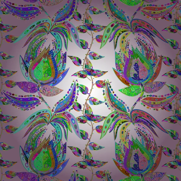 Векторный Цветочный Узор Стиле Каракулей Цветами Цветы Зеленого Нейтрального Синего — стоковый вектор