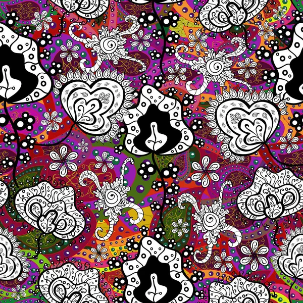 Aquarelillustratie Bloemen Zwart Paars Wit Kleuren Handgetekend Naadloos Patroon Met — Stockvector