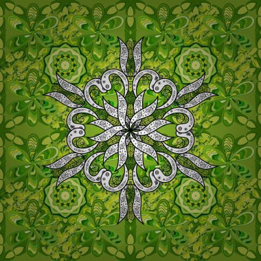 Vektör çizimi. 3 boyutlu çiçekler, pürüzsüz. Yeşil, sarı ve beyaz renklerde.