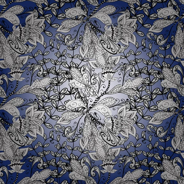 Σύνθεση Φόντου Ταπετσαρία Floral Θέμα Λευκό Μπλε Και Μαύρο Χρώμα — Διανυσματικό Αρχείο