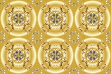 Fantezi çiçekli kusursuz desen, doğal duvar kağıdı, çiçek desenli kıvrım çizimi. Sarı, bej ve kahverengi renklerin çizimi. Paisley el çizimi elementler. Ev dekoru.