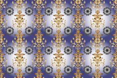 Süslü dekorasyon. Damask altın soyut çiçek deseni mor, nötr ve gri renkler üzerinde.