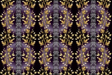 Geleneksel oryantasyon süsü. Altın elementlerle siyah, kahverengi ve gri renklerde kusursuz desen. Kusursuz klasik altın desen. Klasik vintage arkaplan.