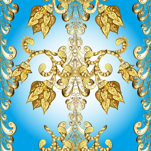 Zökkenőmentes Minta Arany Antik Virágos Középkori Dekoratív Levelek Arany Minta — Stock Fotó