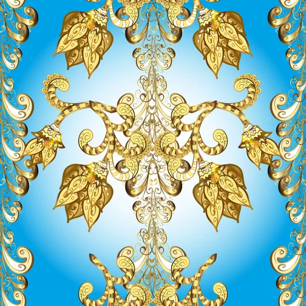 Patrón Dorado Colores Azul Neutro Amarillo Con Elementos Dorados Fondo — Archivo Imágenes Vectoriales