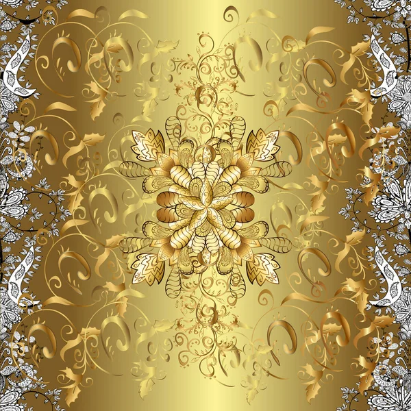 Kusursuz Klasik Altın Desen Kahverengi Nötr Sarı Renklerde Altın Elementlerle — Stok fotoğraf