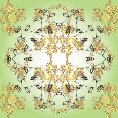 Şam, tasarım için kusursuz desen. Kahverengi, nötr ve bej renklerde altın elementli vektörsüz desen.