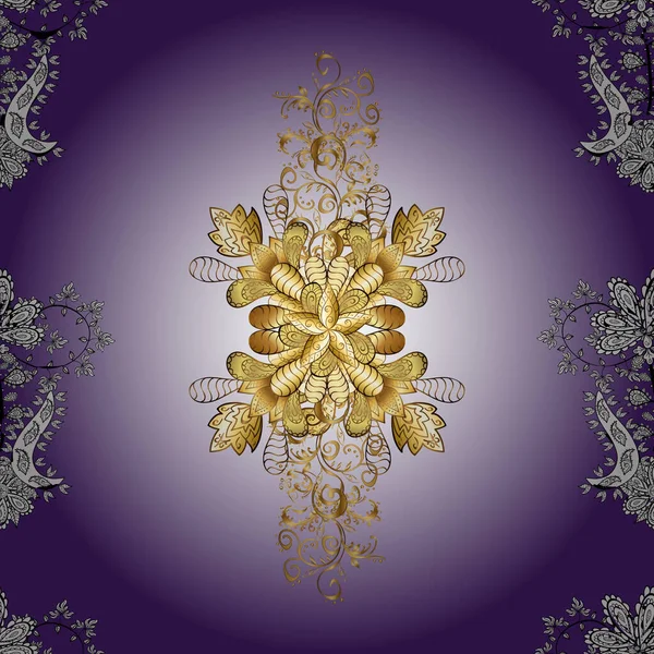 Éléments Dorés Sur Des Couleurs Violettes Neutres Blanches Vecteur Classique — Image vectorielle