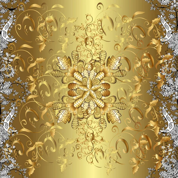 Damask Seamless Repeating Pattern Gold Floral Ornament Baroque Style Golden — Stock Vector