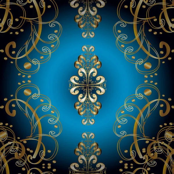 Traditionelles Orientalisches Ornament Nahtloses Muster Auf Gelben Blauen Und Schwarzen — Stockvektor