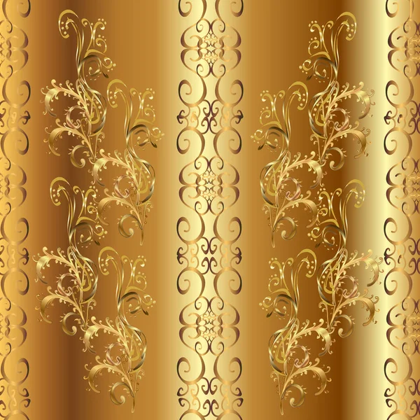 Guldblommig Prydnad Barockstil Antik Gyllene Repeterbar Tapet Damast Sömlös Mönster — Stock vektor