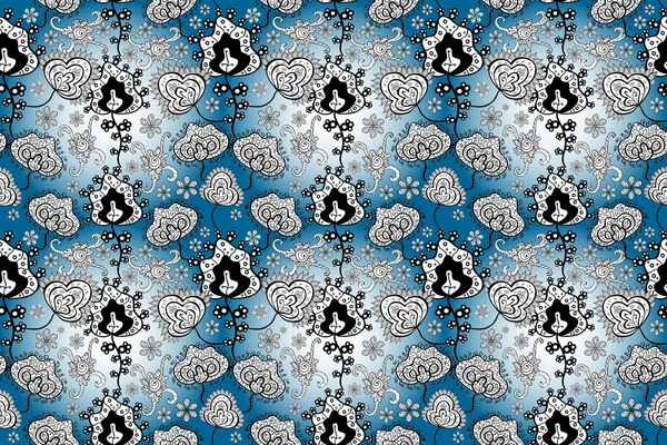 Pretty vintage feedsack pattern in small white, black and blue flowers. Floral sweet seamless background for textile, fabric, covers, wallpapers, print, wrap, scrapbooking, quilting, decoupage.
