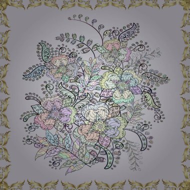 Çiçekler gri, bej ve nötr renklerde. Kumaş desenli papatya çiçekleri ayrıntıları.